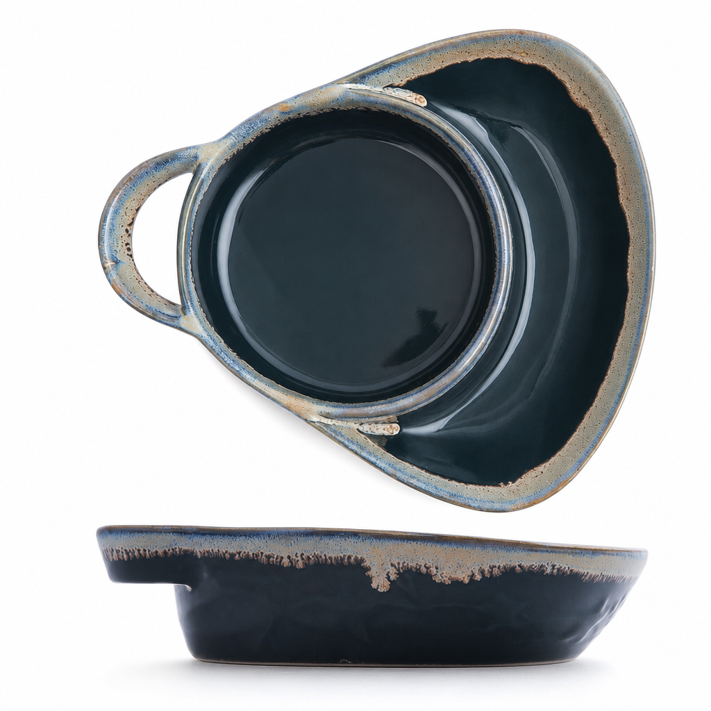 Retro Embossed Ceramic Divided Baking & Serving Dish | Single Handle, Oven & Dishwasher Safe for Meals, Dips & Holiday Gatherings