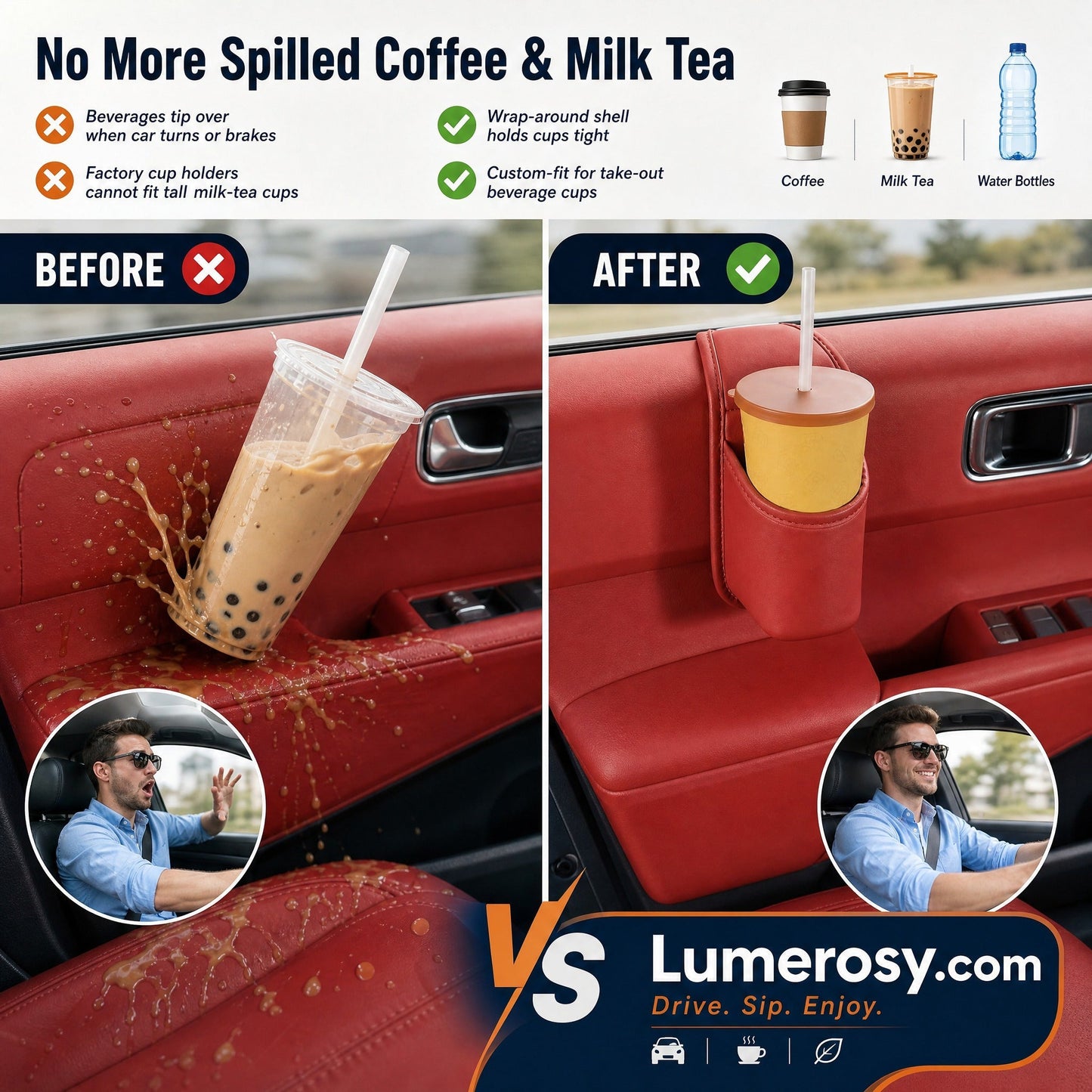 🚗 Save 50%! 🧃 Leather Car Cup Holder – Wide opening, clip‑on & stylish PU ✨