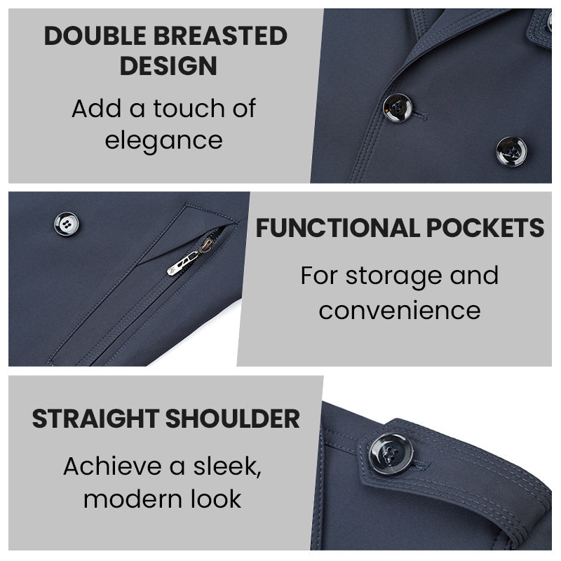 🥰Seasonal Promotions--Men's Double Breasted Windbreaker Jacket