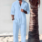 Men's Cotton Linen 2-Piece Set - Casual Top & Pants