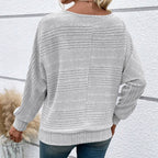 Autumn Sale-50% Off🌹Solid Round-Neck Striped Top with Long Sleeves