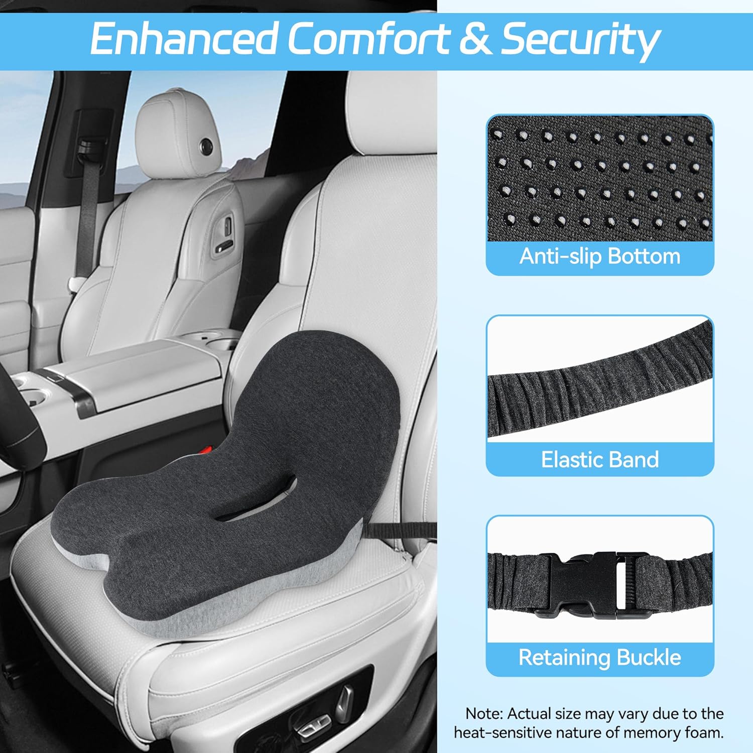 💥50% OFF !!!⏰Non-Slip Memory Foam Seat Cushion – Sciatica Relief, Breathable Mesh & Universal Fit for Car, Office & Wheelchair