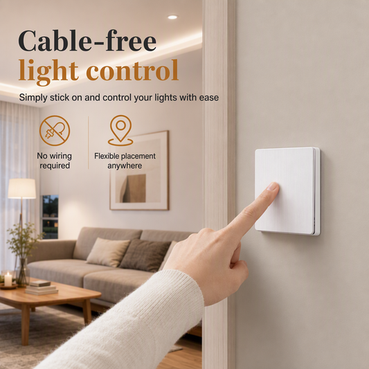 No-Wiring Wireless Light Switch Kit | Self-Adhesive Wall Switch with Receiver, No Drilling for Rental Homes, Bedside & Hallways