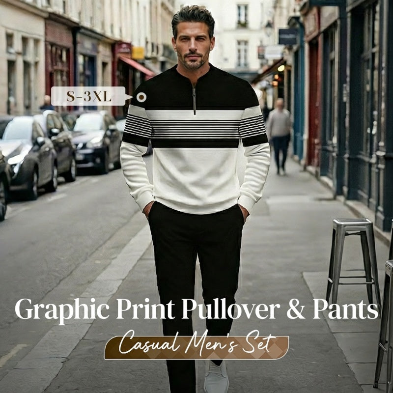 🔥🧵 Men's Graphic Print Pullover & Pants Set – Bold streetwear style. Ultimate comfort for lounging or errands👖