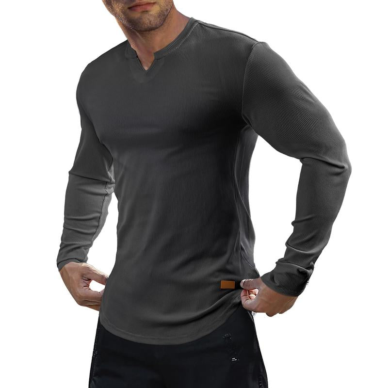 💥V-Neck Longline Ribbed Tees Shirts Long Sleeve Gym Workout Athletic Menswear Tops 🔥BUY 2 FREE SHIPPING