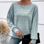 Autumn Sale-50% Off🌹Solid Round-Neck Striped Top with Long Sleeves