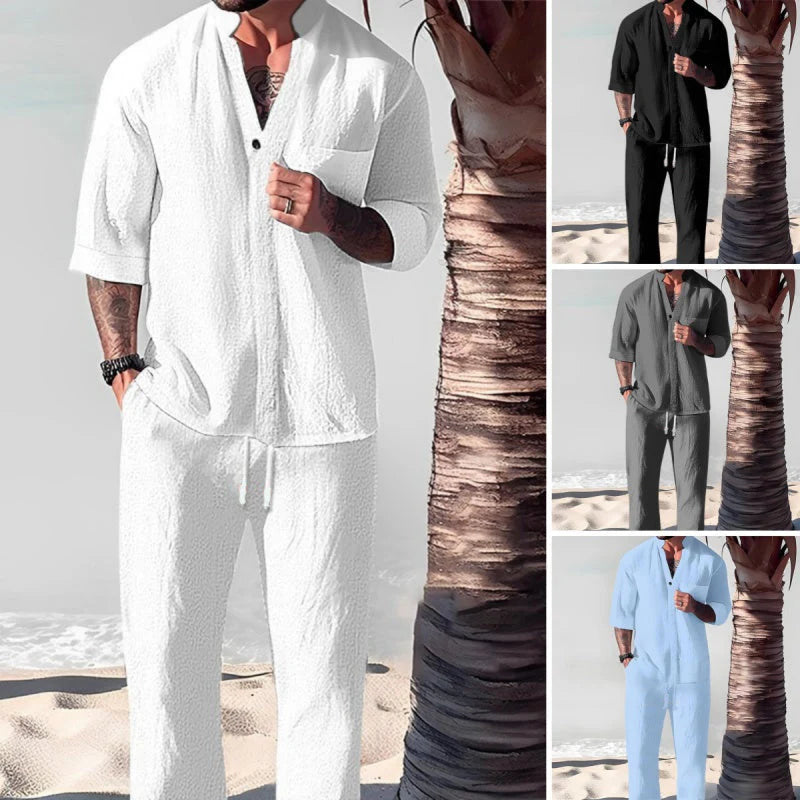 🎉67% Discount Surprise!🎉Fliwos Men's Trendy Cotton Linen Top & Pants Two-Piece Set