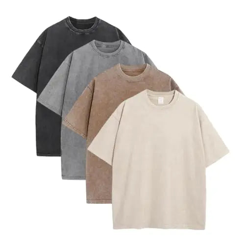 🥳4-Piece Pack & Great Deal!🔥Loose Vintage Solid Color Short Sleeve Top
