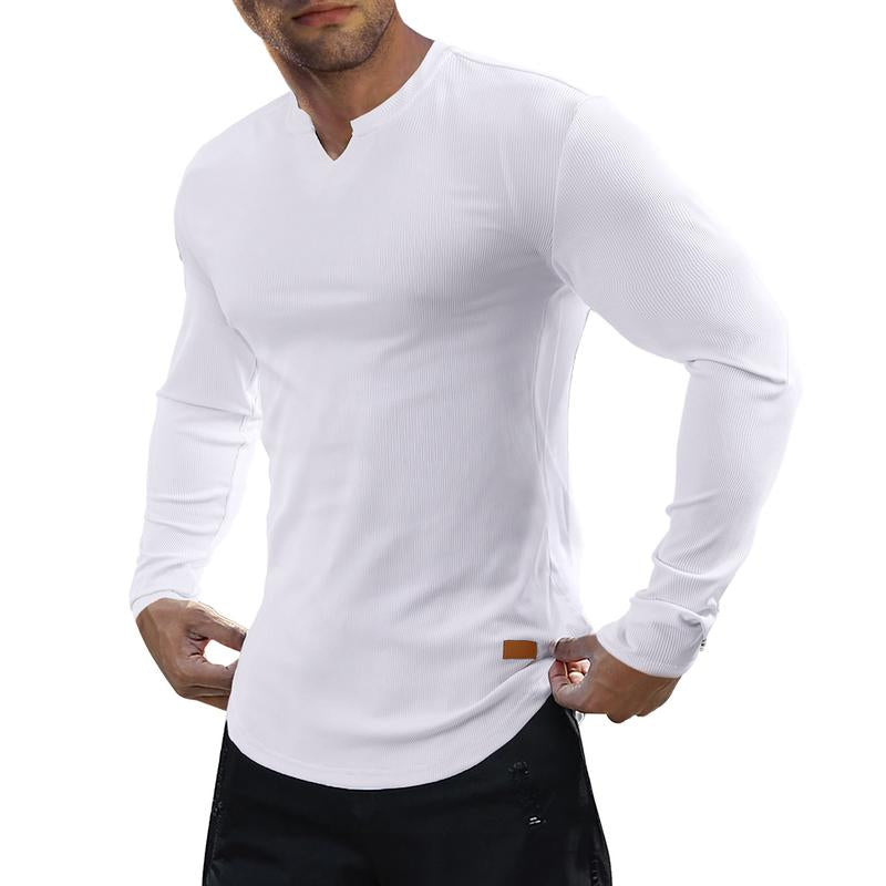 💥V-Neck Longline Ribbed Tees Shirts Long Sleeve Gym Workout Athletic Menswear Tops 🔥BUY 2 FREE SHIPPING