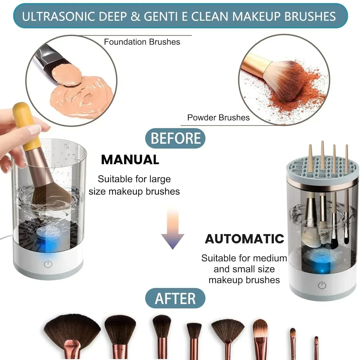 💖 50% OFF! ✨ AUTOMATIC MAKEUP BRUSH CLEANER - Deep Cleaning in 3 Minutes, Compact & Portable for Travel, USB Charging with Quiet Operation 🌸🚿
