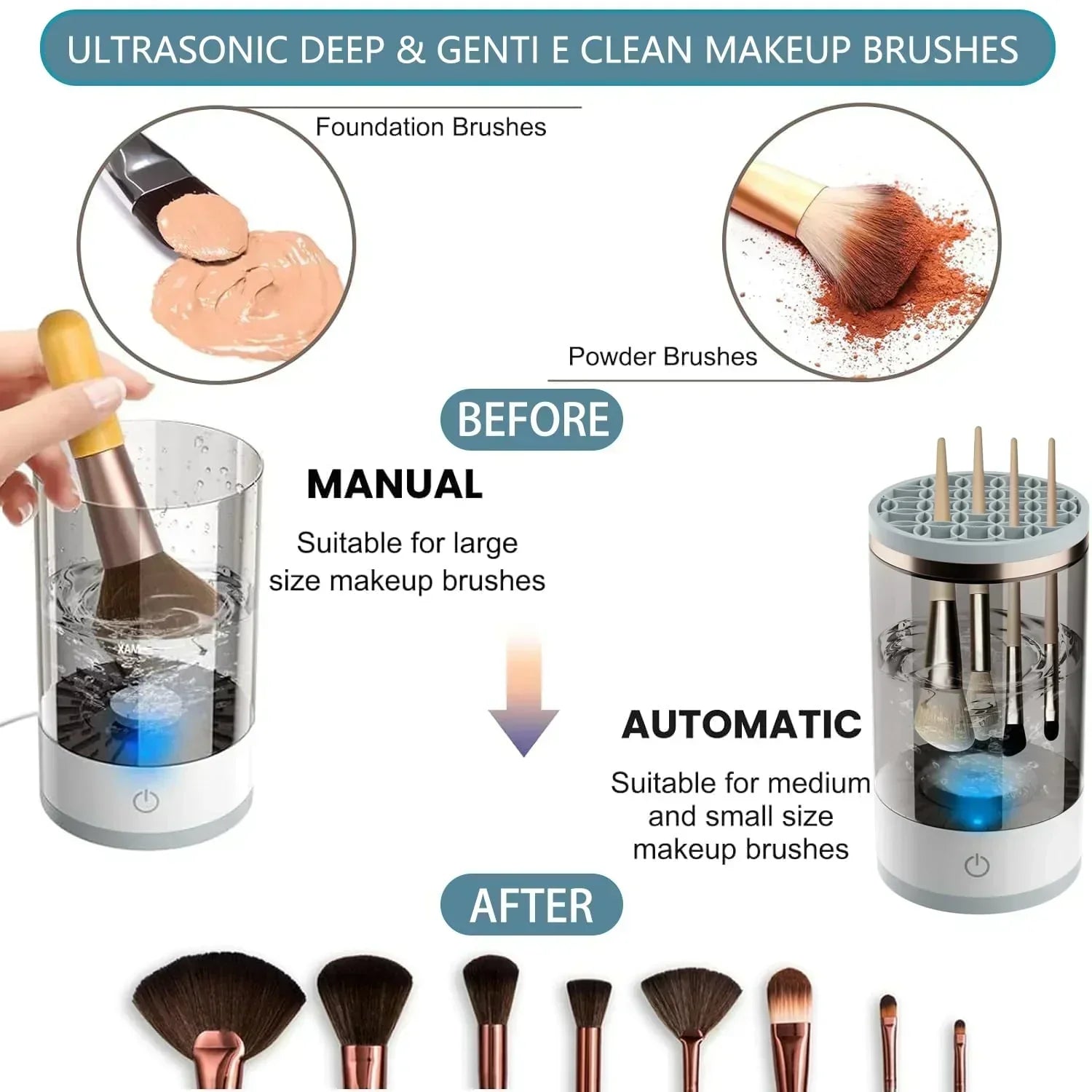 💖 50% OFF! ✨ AUTOMATIC MAKEUP BRUSH CLEANER - Deep Cleaning in 3 Minutes, Compact & Portable for Travel, USB Charging with Quiet Operation 🌸🚿