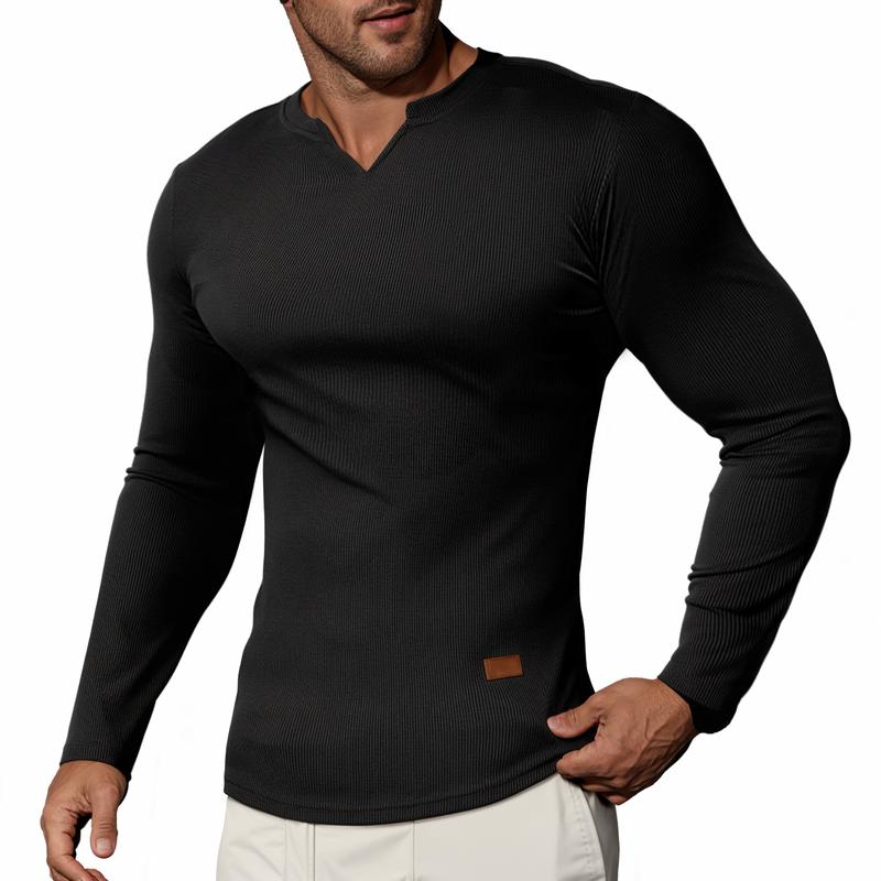 💥V-Neck Longline Ribbed Tees Shirts Long Sleeve Gym Workout Athletic Menswear Tops 🔥BUY 2 FREE SHIPPING
