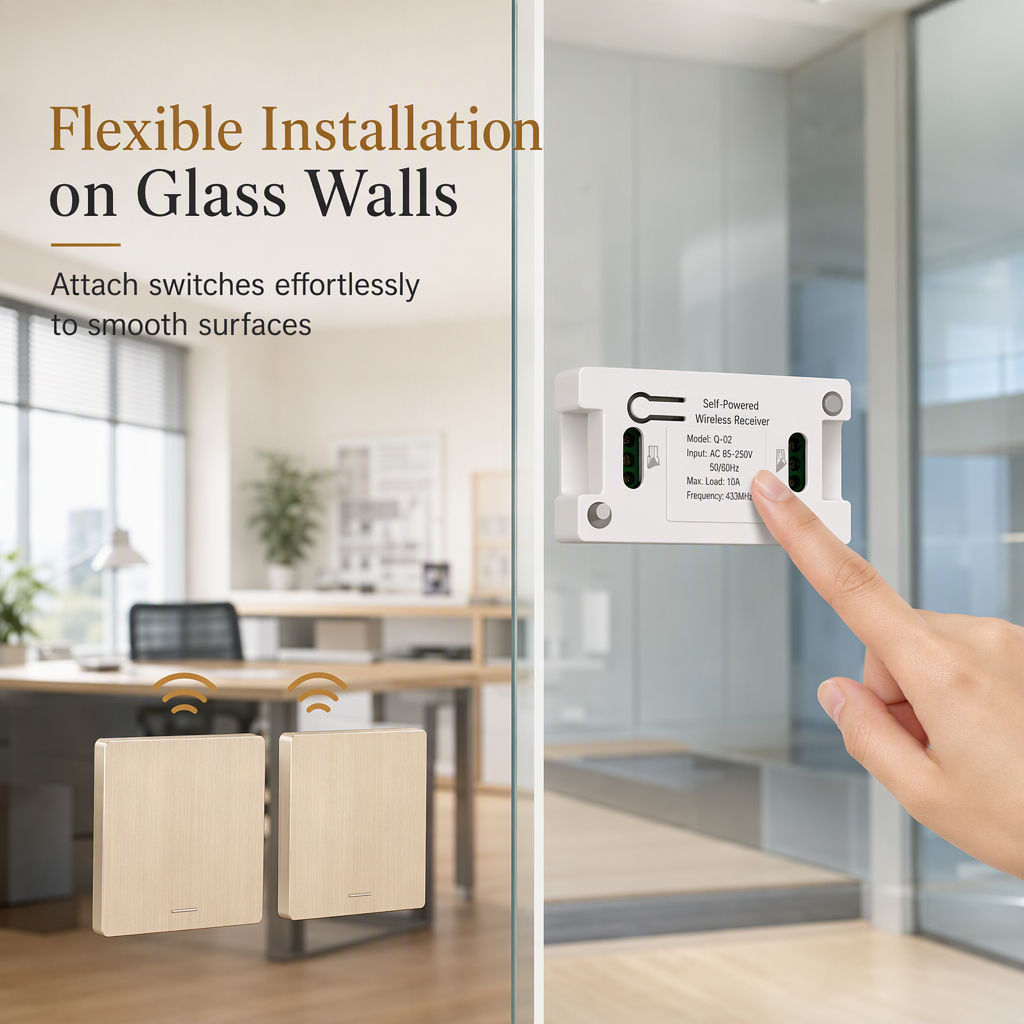 No-Wiring Wireless Light Switch Kit | Self-Adhesive Wall Switch with Receiver, No Drilling for Rental Homes, Bedside & Hallways