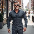 Men's Solid Color Lapel Long Sleeve Button-Down Shirts