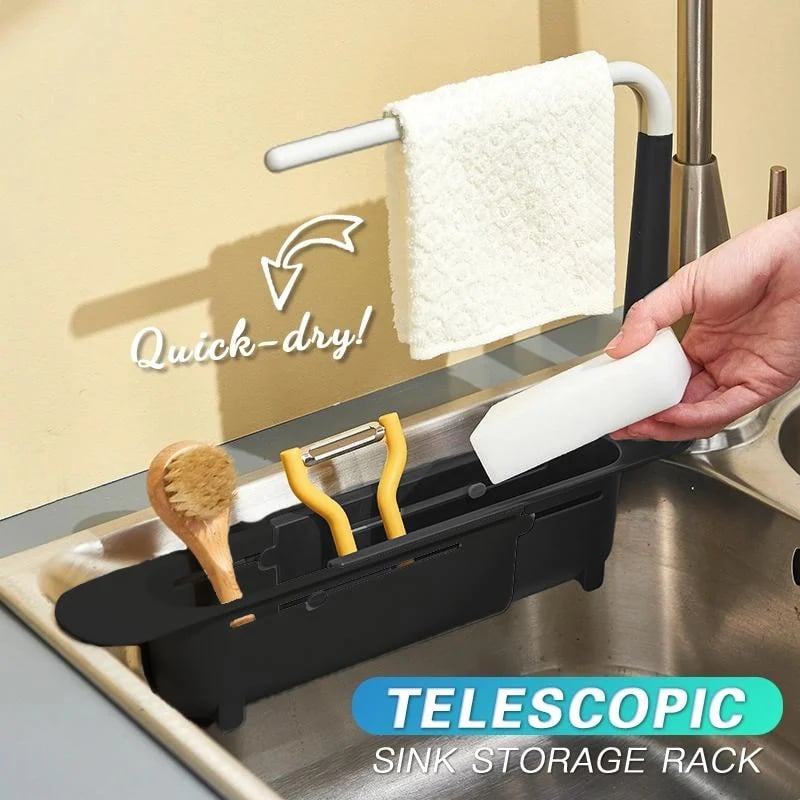 🔥 LIMITED TIME 50% OFF! 🔥 Updated Telescopic Sink Storage Rack – Adjustable Fit, Ventilated Drain & Towel Bar – Keep Your Sink Clean & Tidy ✨