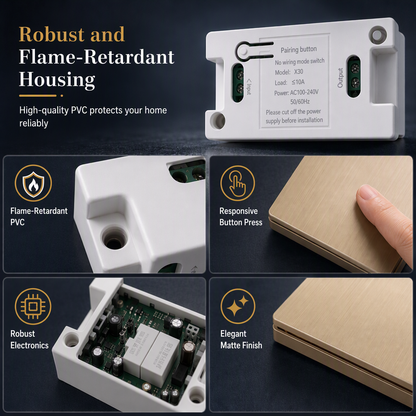 No-Wiring Wireless Light Switch Kit | Self-Adhesive Wall Switch with Receiver, No Drilling for Rental Homes, Bedside & Hallways