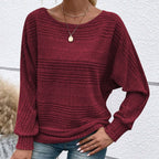 Autumn Sale-50% Off🌹Solid Round-Neck Striped Top with Long Sleeves