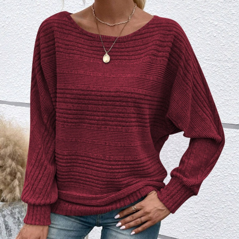 Autumn Sale-50% Off🌹Solid Round-Neck Striped Top with Long Sleeves