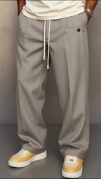 Men's Casual Loose Pleated Straight Pants, Comfy Urban Style Drawstring Pants