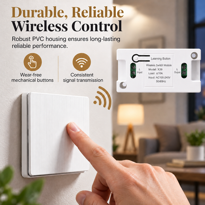 No-Wiring Wireless Light Switch Kit | Self-Adhesive Wall Switch with Receiver, No Drilling for Rental Homes, Bedside & Hallways