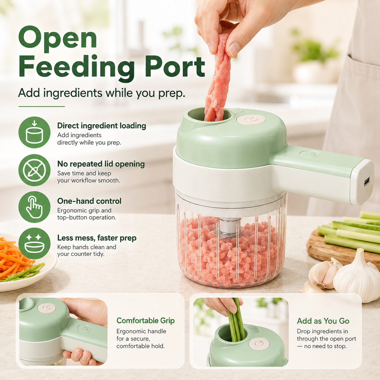 4-in-1 manual electric vegetable cutter setMultifunction cordless food processor