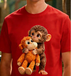 Unisex Monkey Hugging Toy Graphic T-Shirt