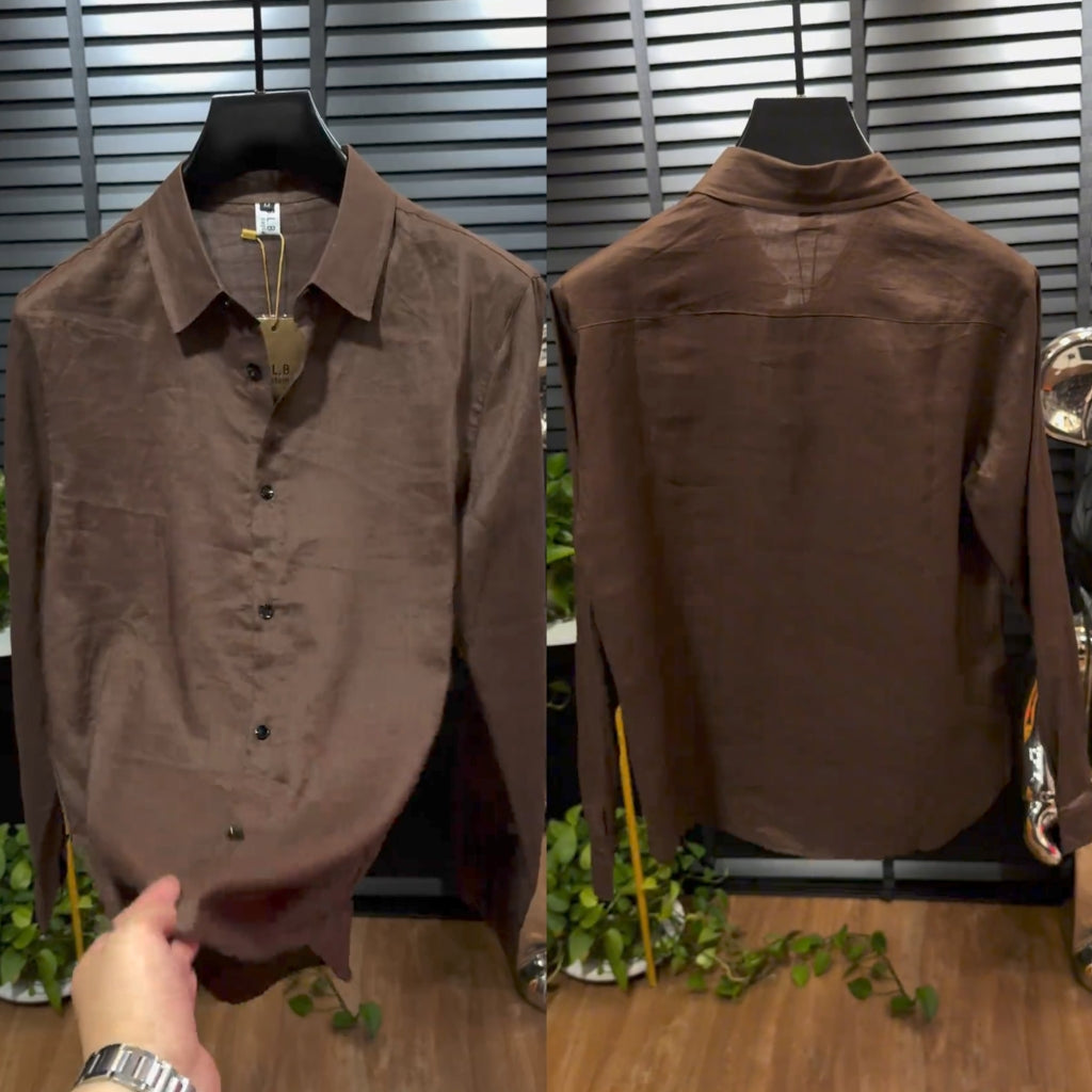 ✨Lightweight, Breathable & Shiny✨Men's Stylish Iron-Free Solid Color Long-Sleeve Shirt