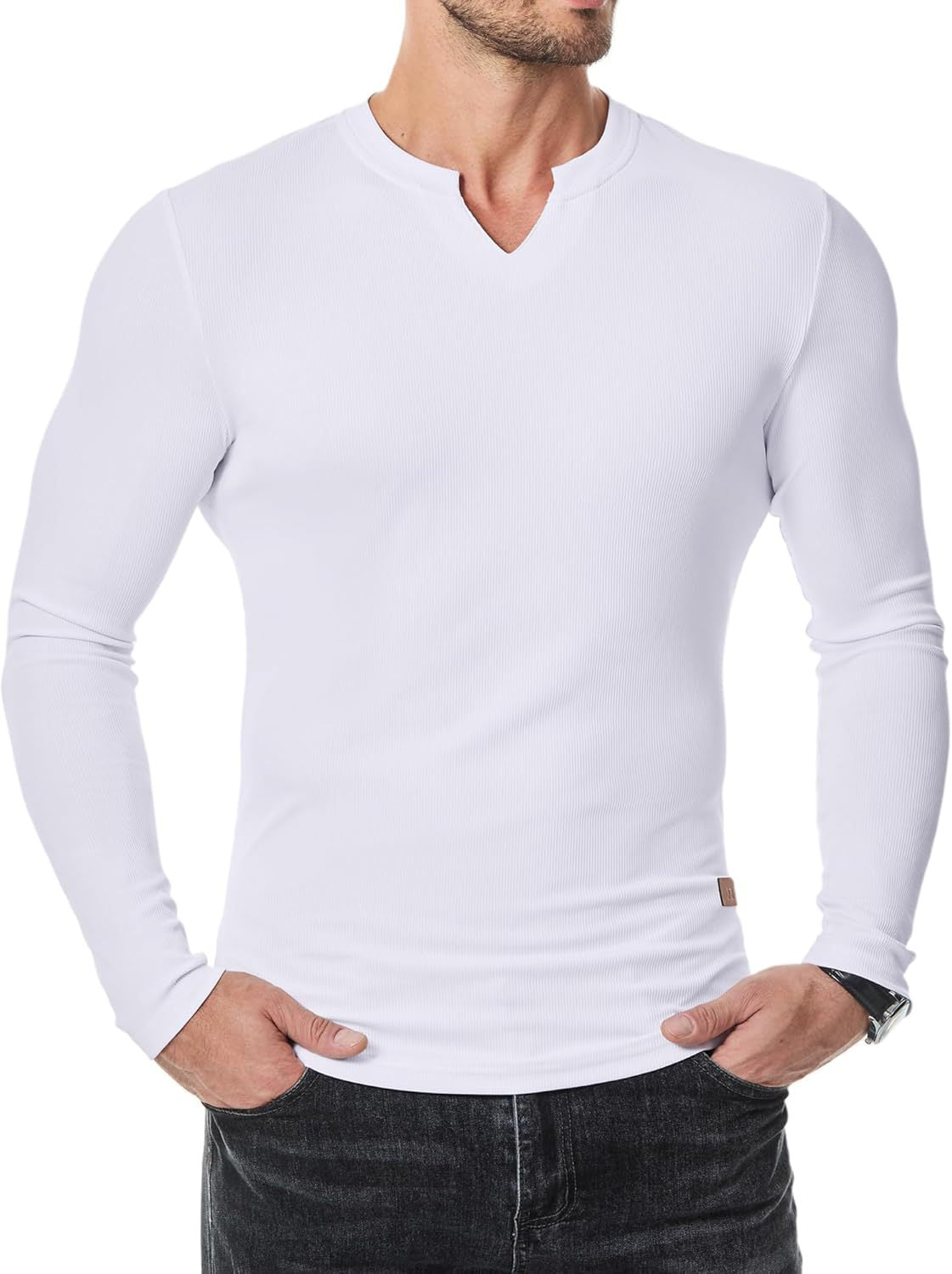 💥V-Neck Longline Ribbed Tees Shirts Long Sleeve Gym Workout Athletic Menswear Tops 🔥BUY 2 FREE SHIPPING