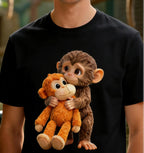 Unisex Monkey Hugging Toy Graphic T-Shirt