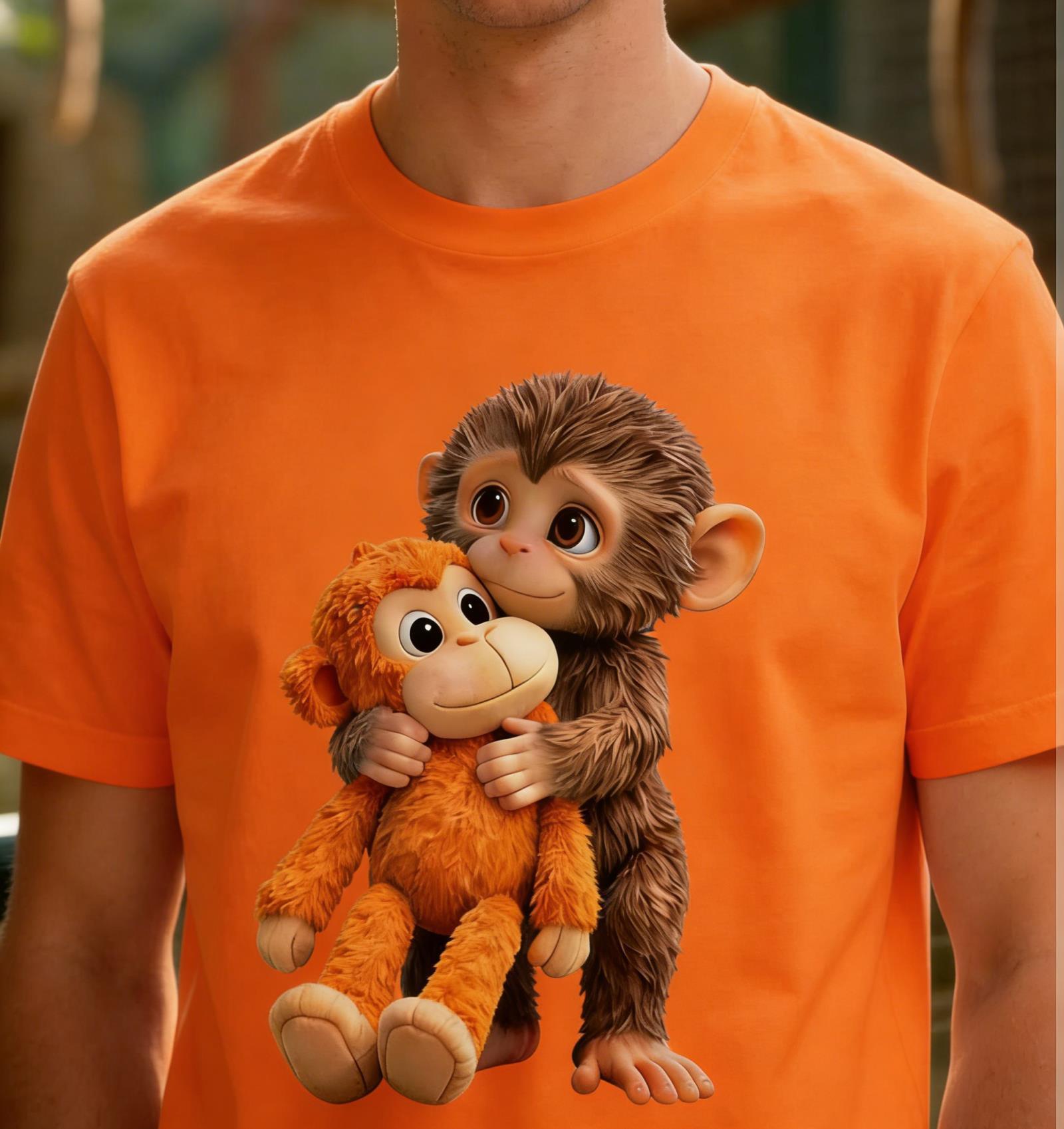 Unisex Monkey Hugging Toy Graphic T-Shirt