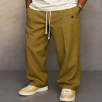 Men's Casual Loose Pleated Straight Pants, Comfy Urban Style Drawstring Pants