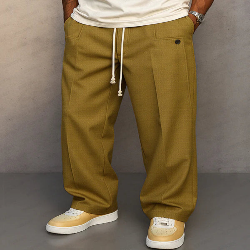 Men's Casual Loose Pleated Straight Pants, Comfy Urban Style Drawstring Pants
