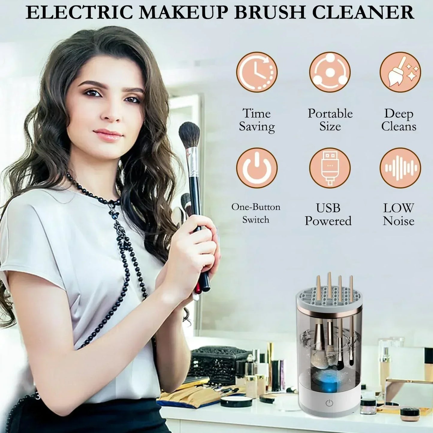 💖 50% OFF! ✨ AUTOMATIC MAKEUP BRUSH CLEANER - Deep Cleaning in 3 Minutes, Compact & Portable for Travel, USB Charging with Quiet Operation 🌸🚿
