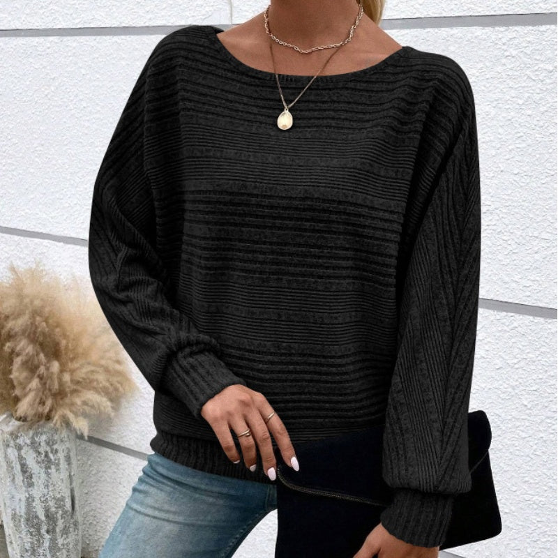 Autumn Sale-50% Off🌹Solid Round-Neck Striped Top with Long Sleeves
