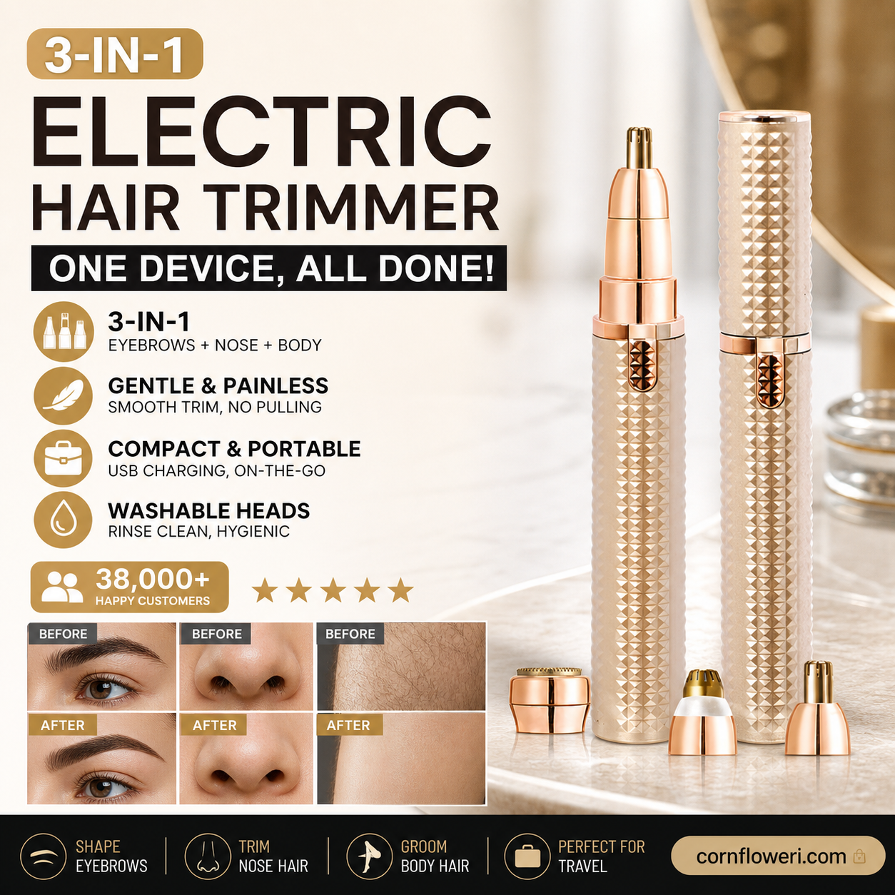 2026 Sale — Over 38,000 Sold! Portable Electric Eyebrow Trimmer – Interchangeable Heads