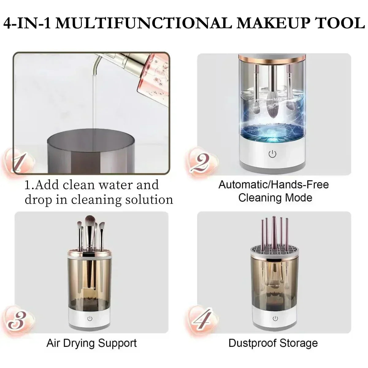 💖 50% OFF! ✨ AUTOMATIC MAKEUP BRUSH CLEANER - Deep Cleaning in 3 Minutes, Compact & Portable for Travel, USB Charging with Quiet Operation 🌸🚿