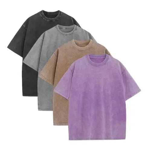 🥳4-Piece Pack & Great Deal!🔥Loose Vintage Solid Color Short Sleeve Top