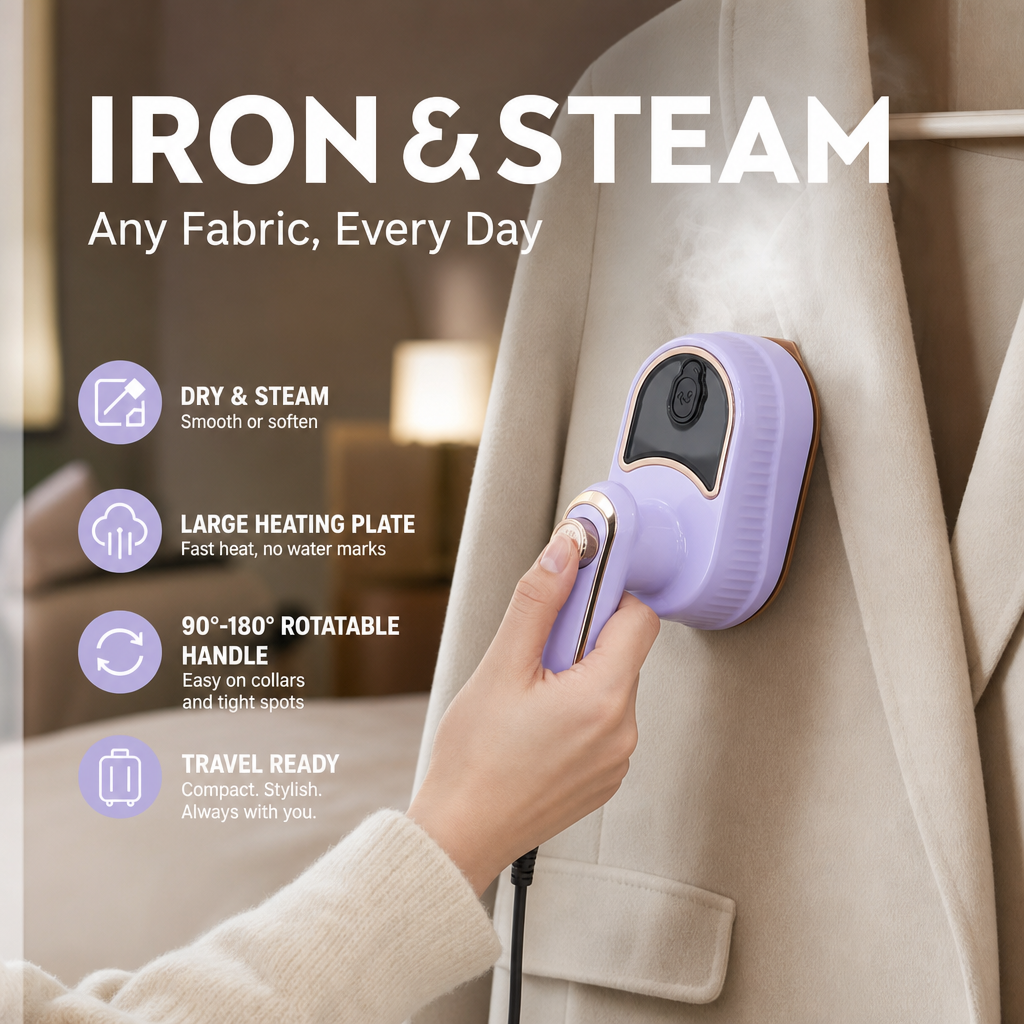 👔 2026 HOT SALE🥳50K+ SOLD!✨  Mini Foldable Steam Iron – Dual Function, 50ml Tank, Rotatable Handle ✈️