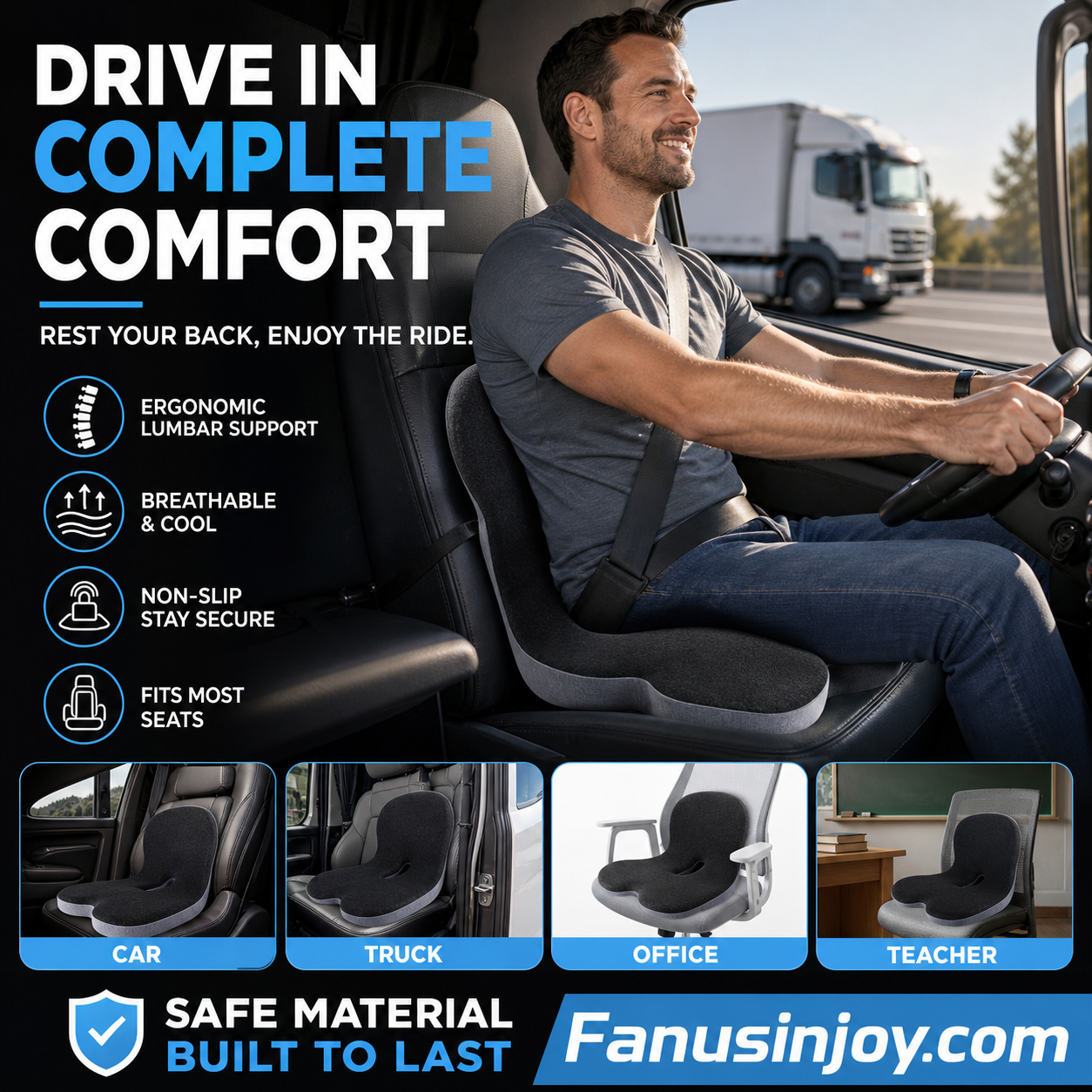 💥50% OFF !!!⏰Non-Slip Memory Foam Seat Cushion – Sciatica Relief, Breathable Mesh & Universal Fit for Car, Office & Wheelchair