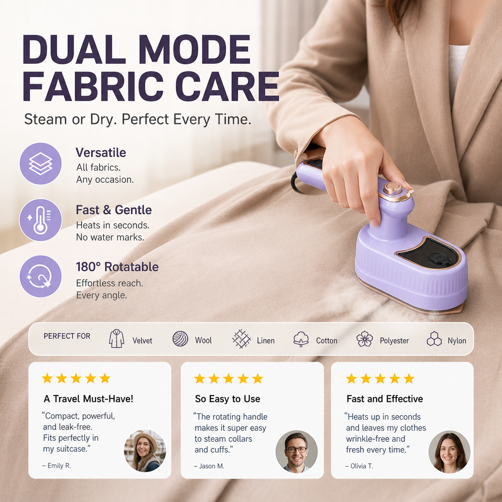 👔 2026 HOT SALE🥳50K+ SOLD!✨  Mini Foldable Steam Iron – Dual Function, 50ml Tank, Rotatable Handle ✈️
