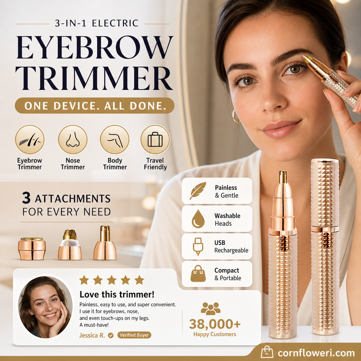 2026 Sale — Over 38,000 Sold! Portable Electric Eyebrow Trimmer – Interchangeable Heads