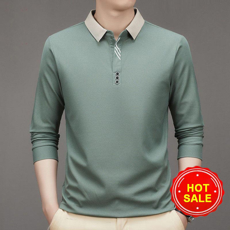 👑Men's Business Casual Solid Color Lapel Base T-shirt