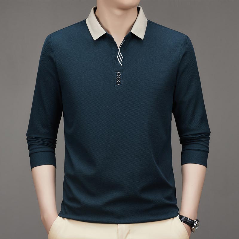 👑Men's Business Casual Solid Color Lapel Base T-shirt