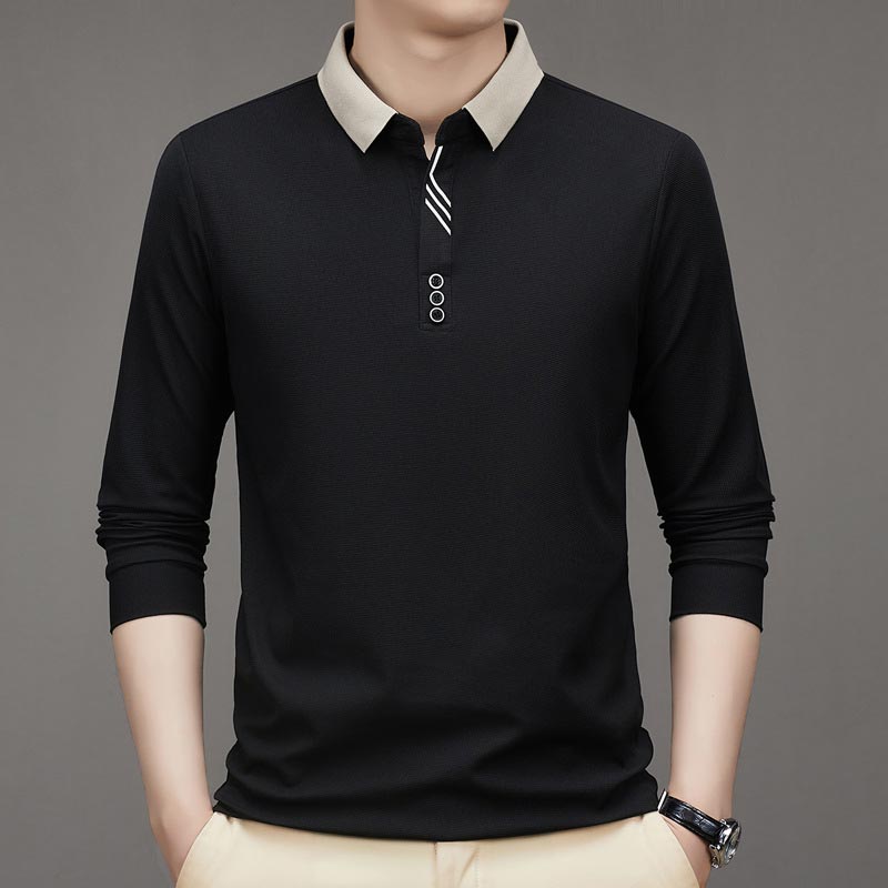 👑Men's Business Casual Solid Color Lapel Base T-shirt