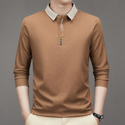 👑Men's Business Casual Solid Color Lapel Base T-shirt
