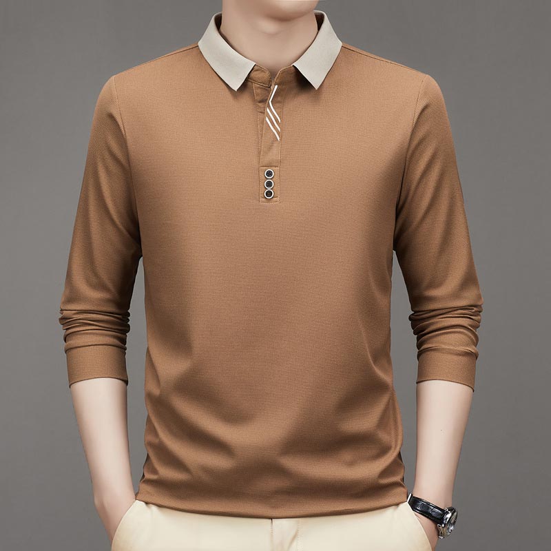 👑Men's Business Casual Solid Color Lapel Base T-shirt