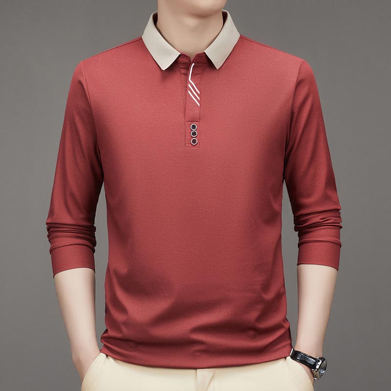 👑Men's Business Casual Solid Color Lapel Base T-shirt
