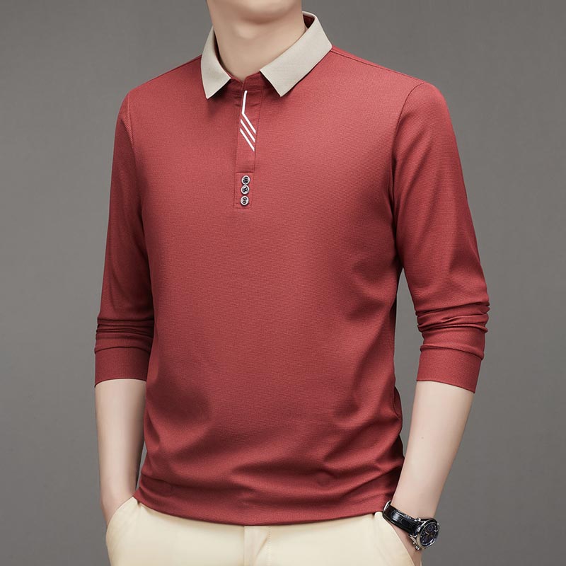 👑Men's Business Casual Solid Color Lapel Base T-shirt