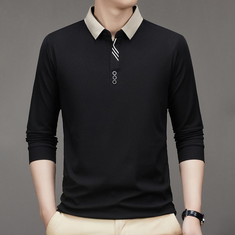 👑Men's Business Casual Solid Color Lapel Base T-shirt