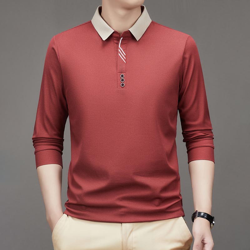👑Men's Business Casual Solid Color Lapel Base T-shirt